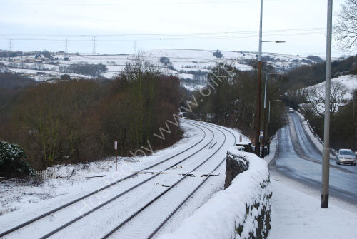 Railway and road in winter