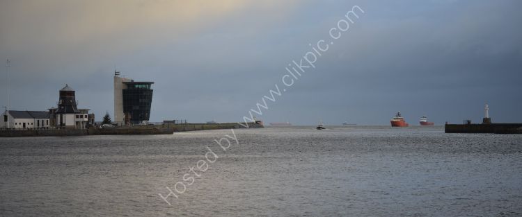 SCOTLAND - Aberdeen Harbour Entrance with Harbourmasters old and new offices