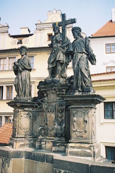 Christ between St Cosmas & St Damien, 1709, Charles Bridge, Prague