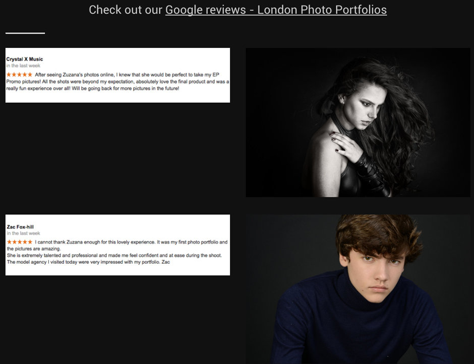 Google reviews for London Photo Portfolios