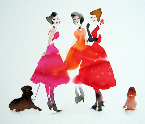 Three Ladies and Two Dogs - <span style=