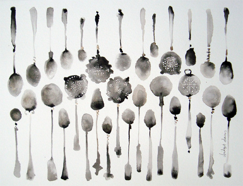 Two Rows of Spoons and Tea strainers