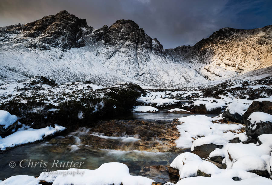 Bla Bheinn snow and waterfall