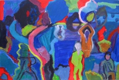 'Choices:Carob Trees at Dusk.' 2010<br>
Oil & acrylic, 91cm x 61cm
