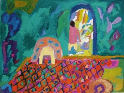 'Figure in the Turkish Baths.'<br>
Oil on board