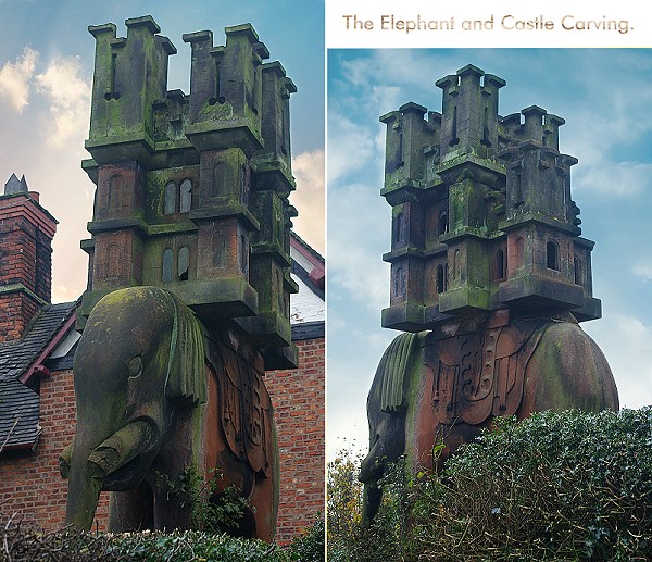 Elephant and Castle Carving