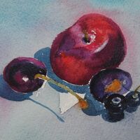 Plums, blueberries and a cherry