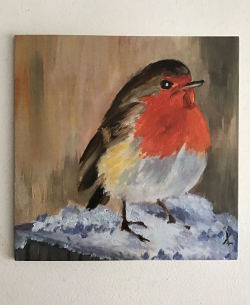 Greeting card, Robin, snow, square