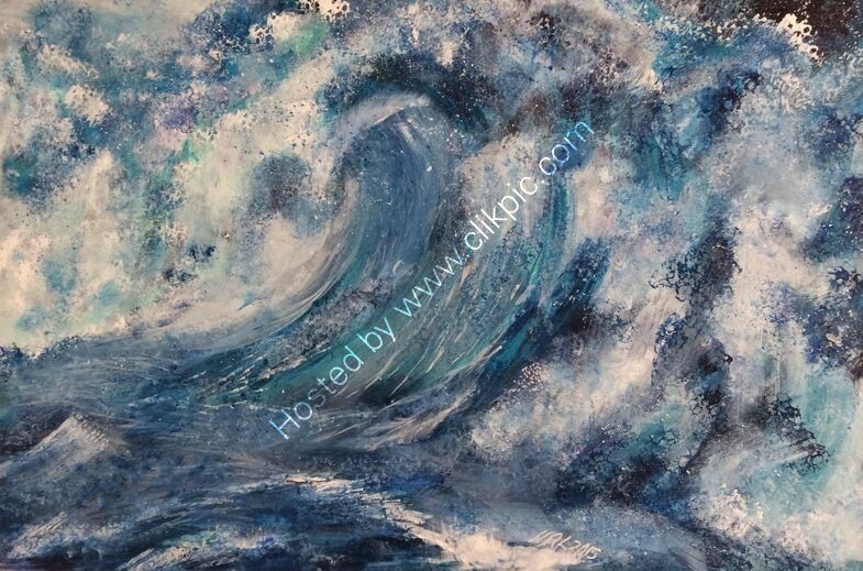 An artprint of High Seas an abstracted wave in blue, turquoise and white