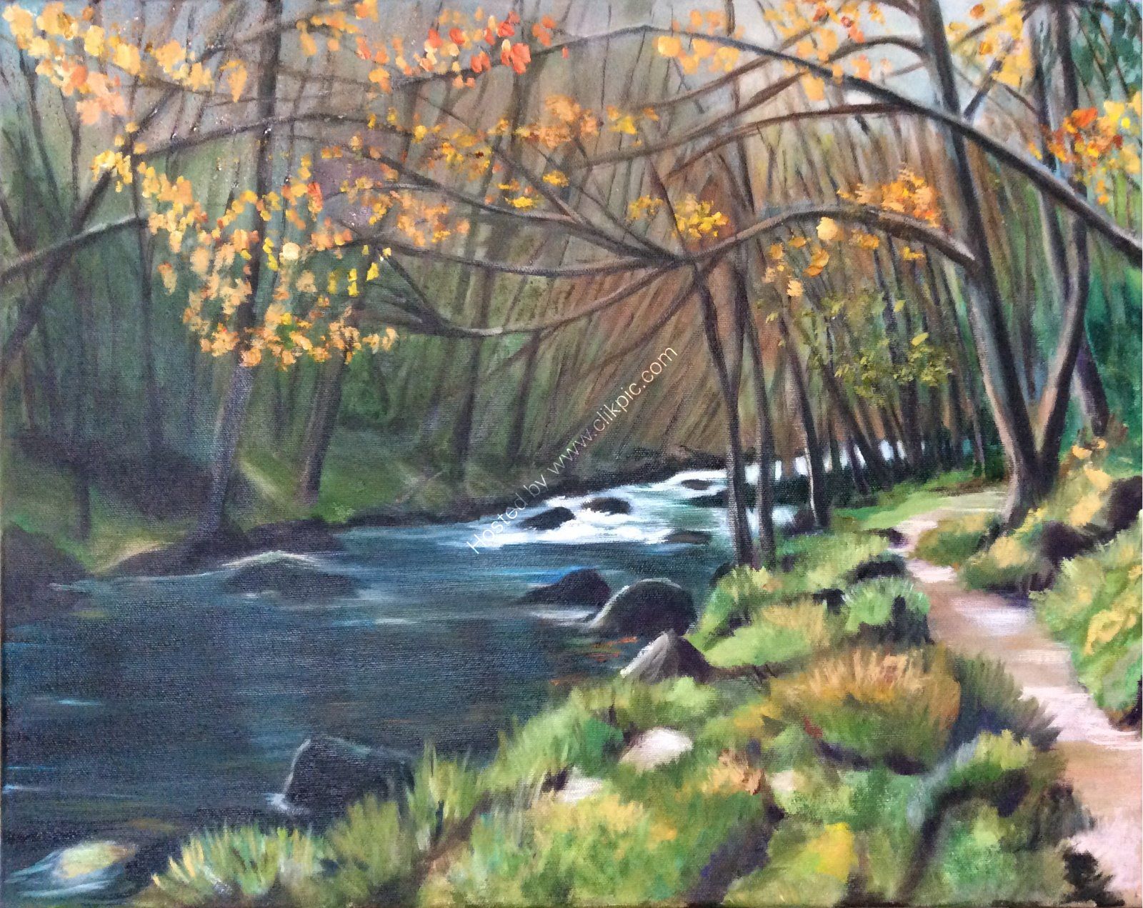 river, mist, autumn, fall, path, water, sunlight, trees, atmosphere