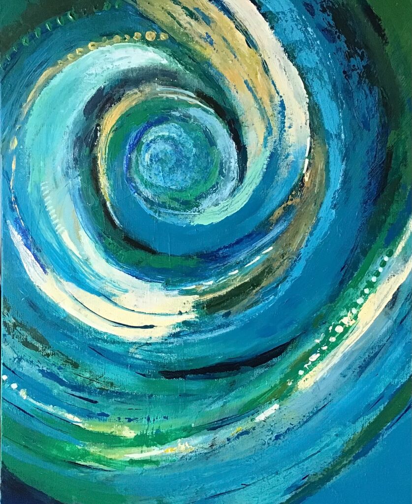 Vortex, blue, gold, green, swirl, colourful