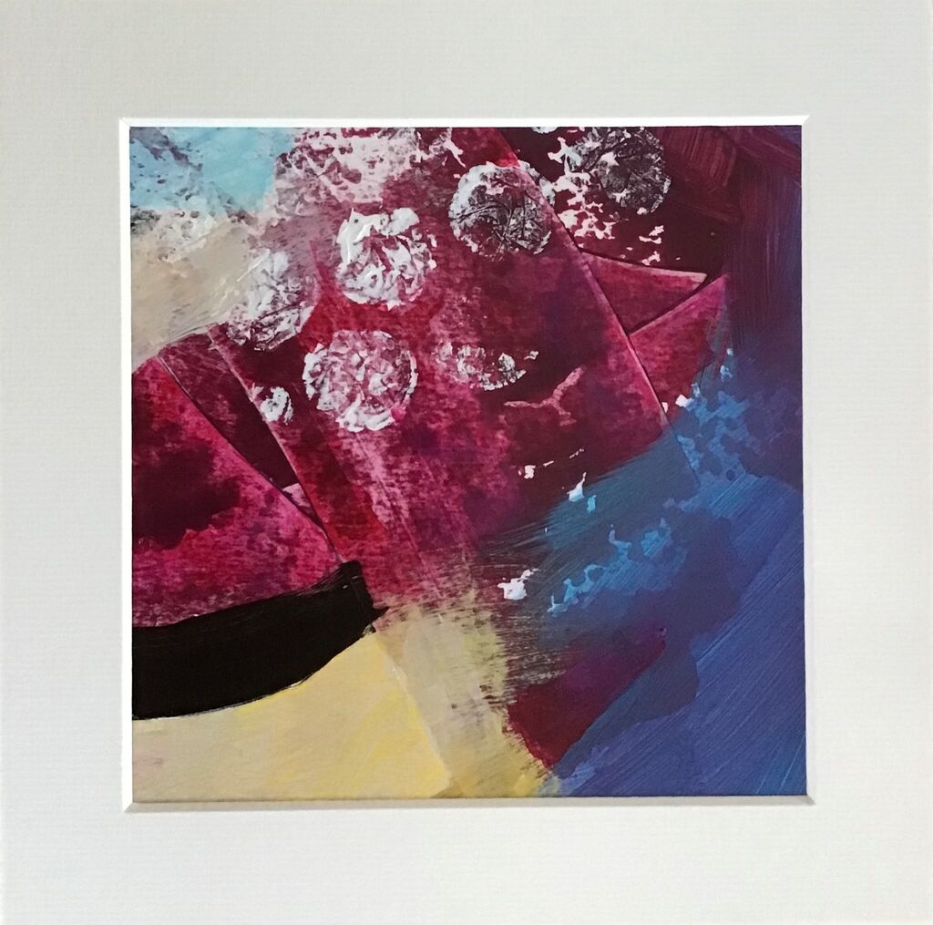 Small abstract magenta, turquoise, black, cream, accent white texture