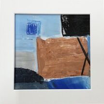 Tides of Change 2 bold, blue, terracotta, black, shapes, lines, acrylic, mixed media, original, painting