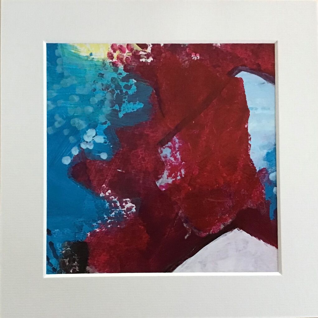 small abstract turquoise and pale blue strike across a block of magenta enhanced with black lines