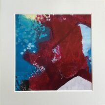 small abstract turquoise and pale blue strike across a block of magenta enhanced with black lines