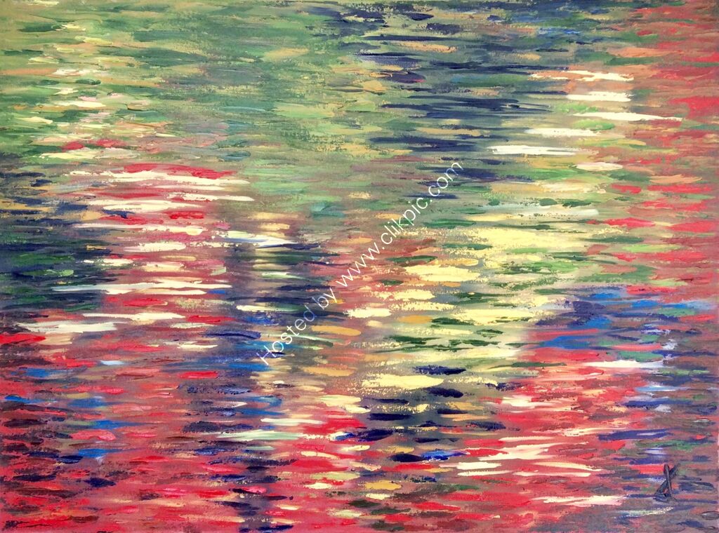 water, reflections, oil, canvas