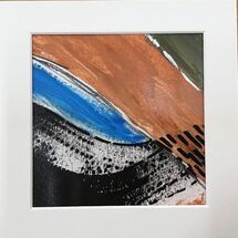 terracotta, blue, black, gold, textures, lines, contrasts, original, mixed media, acrylic, painting