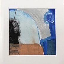 Tides of Change 3 small abstract acrylic painting in shades of blue, turquoise, terracotta with black and white