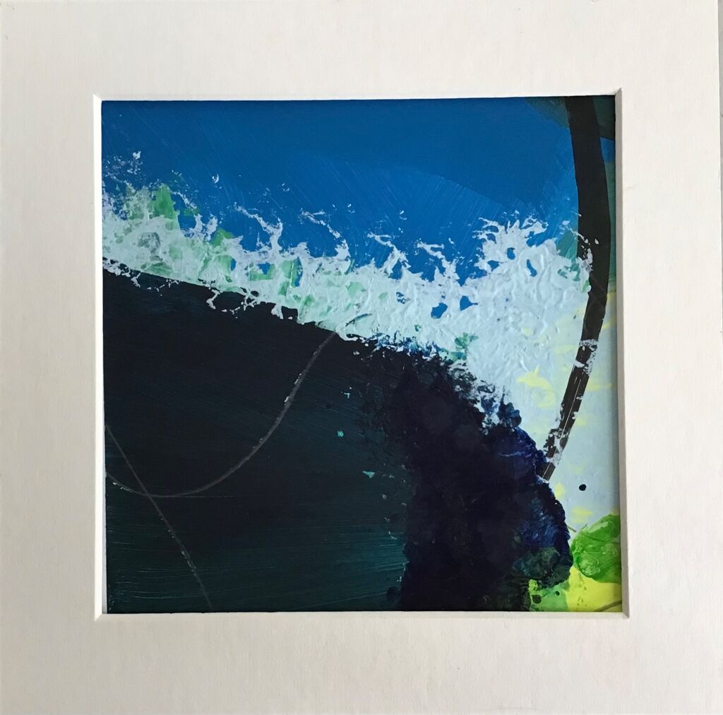 contemporary, abstract, expressive, blue, green, white, turquoise, layers, texture