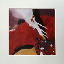 Small abstract magenta, plum, ochre, with black white accents