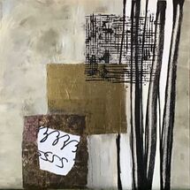 overlapping squares of neutral colour and collage intersected by vertical lines