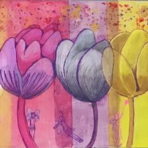 Tulips with fairies drawn underneath them
