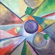 Abstract, mixed media, square board, circles, texture, triangles, square, colourful,