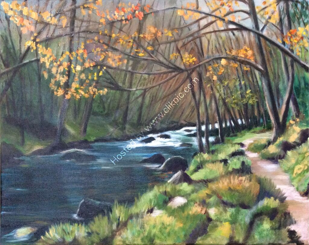 ArtPrint: River Teign Autumn. Misty autumn trees along the river bank