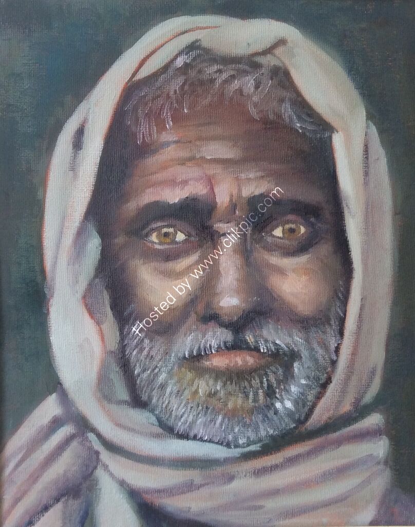 portrait, old man, headscarf, beard