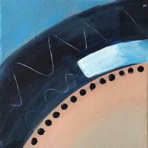 small abstract painting from a set of three, painted with curved shapes