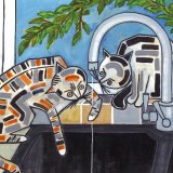 CATS AT THE TAP-ACRYLIC ON BOARD
