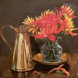 Dahlias and brass jug (SOLD)
