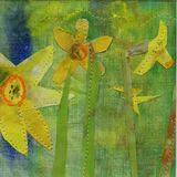 daffodils in textile print and collage