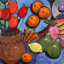 Red tulips & green pears