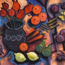 Red tulips and Green Pears