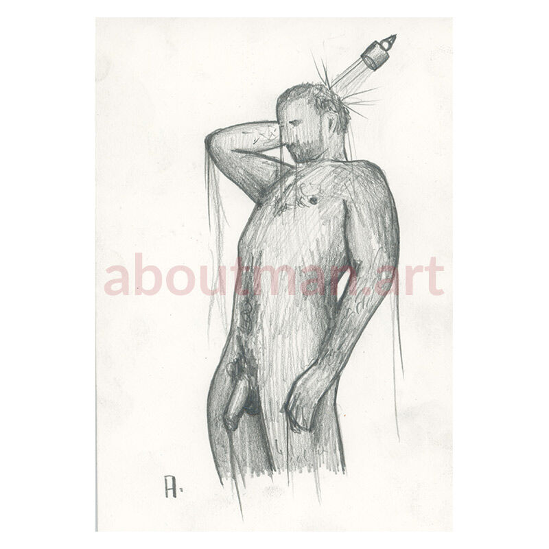 Shower Scene - erotric pencil drawing on paper