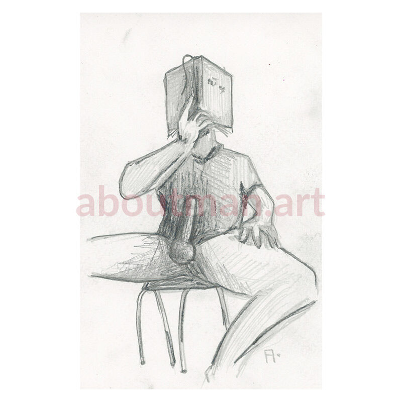 Book Worm - male nude homoerotic pencil drawing on paper