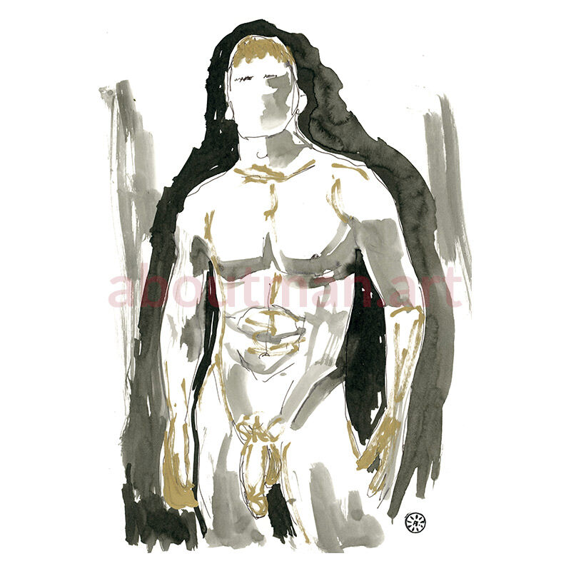Lad - original homoerotic art, sex art, male nude painting on paper, gay art buy online