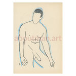 Blue Outline - original male nude art, full frontal drawing, buy art online