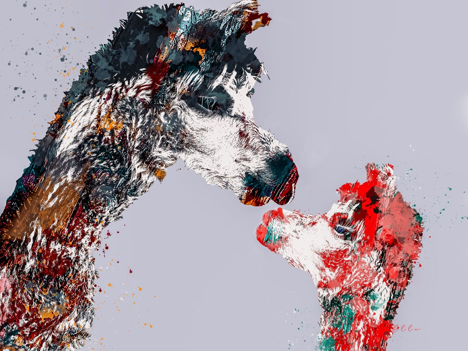 Alpaca with baby abstract