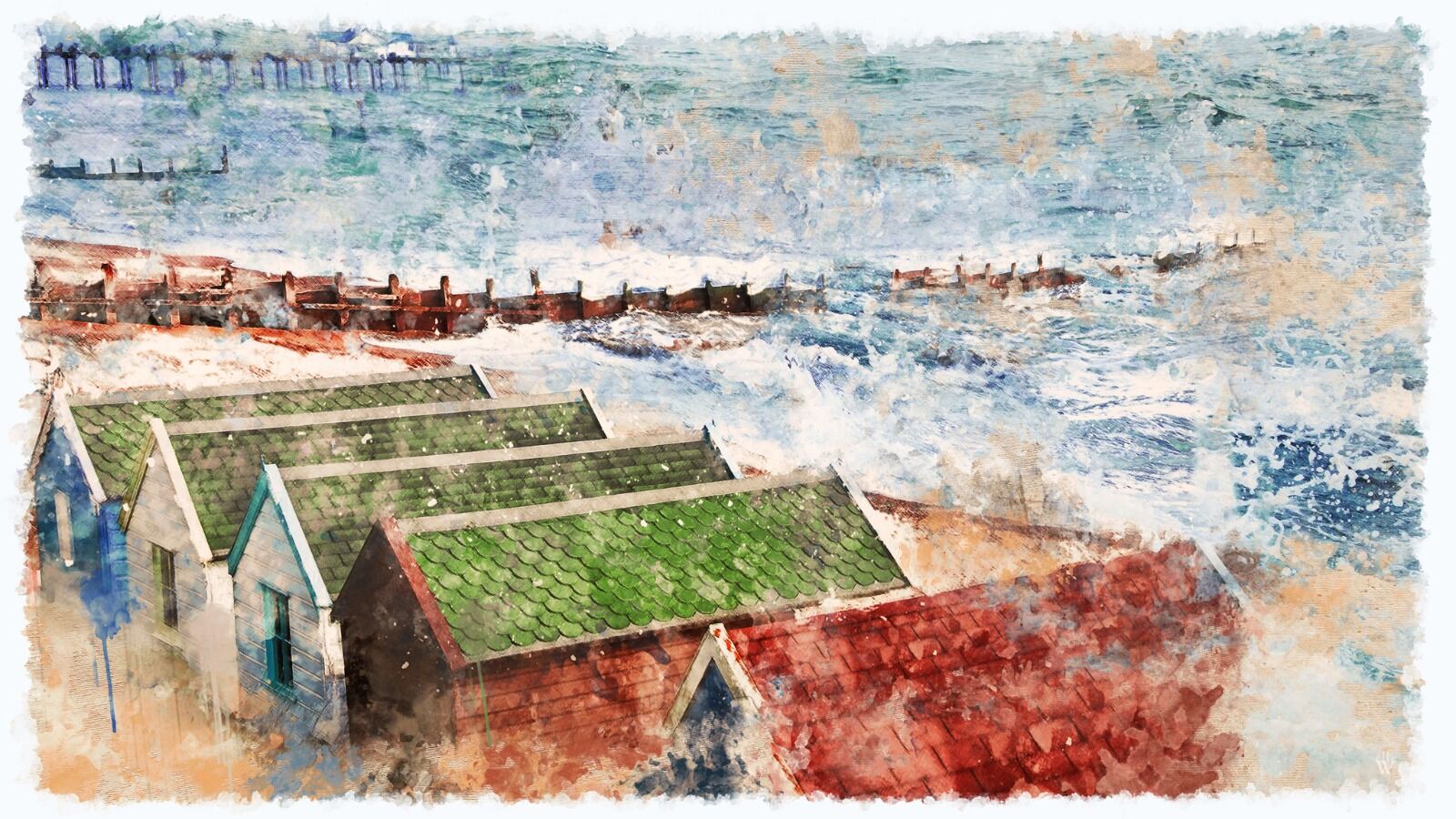 Beach huts - Mixed Art Effect