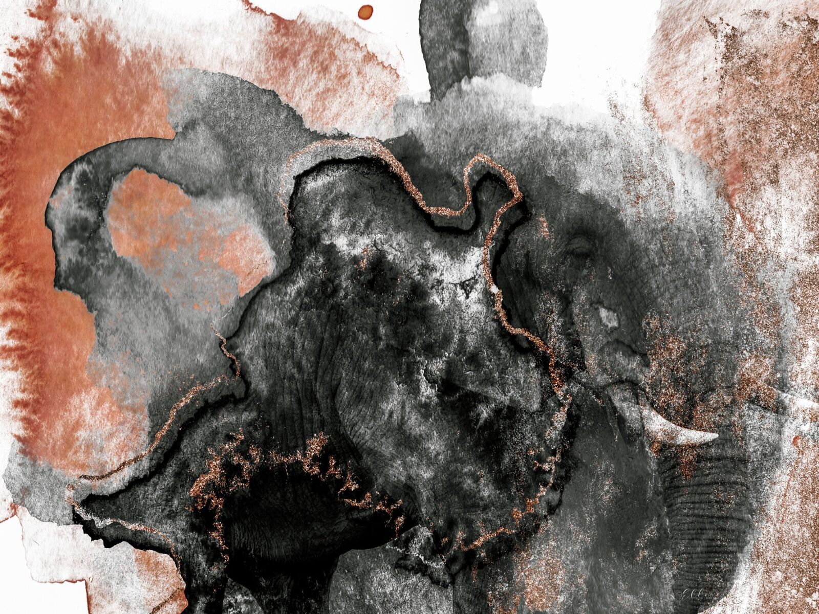 Elephant abstract grey & gold
