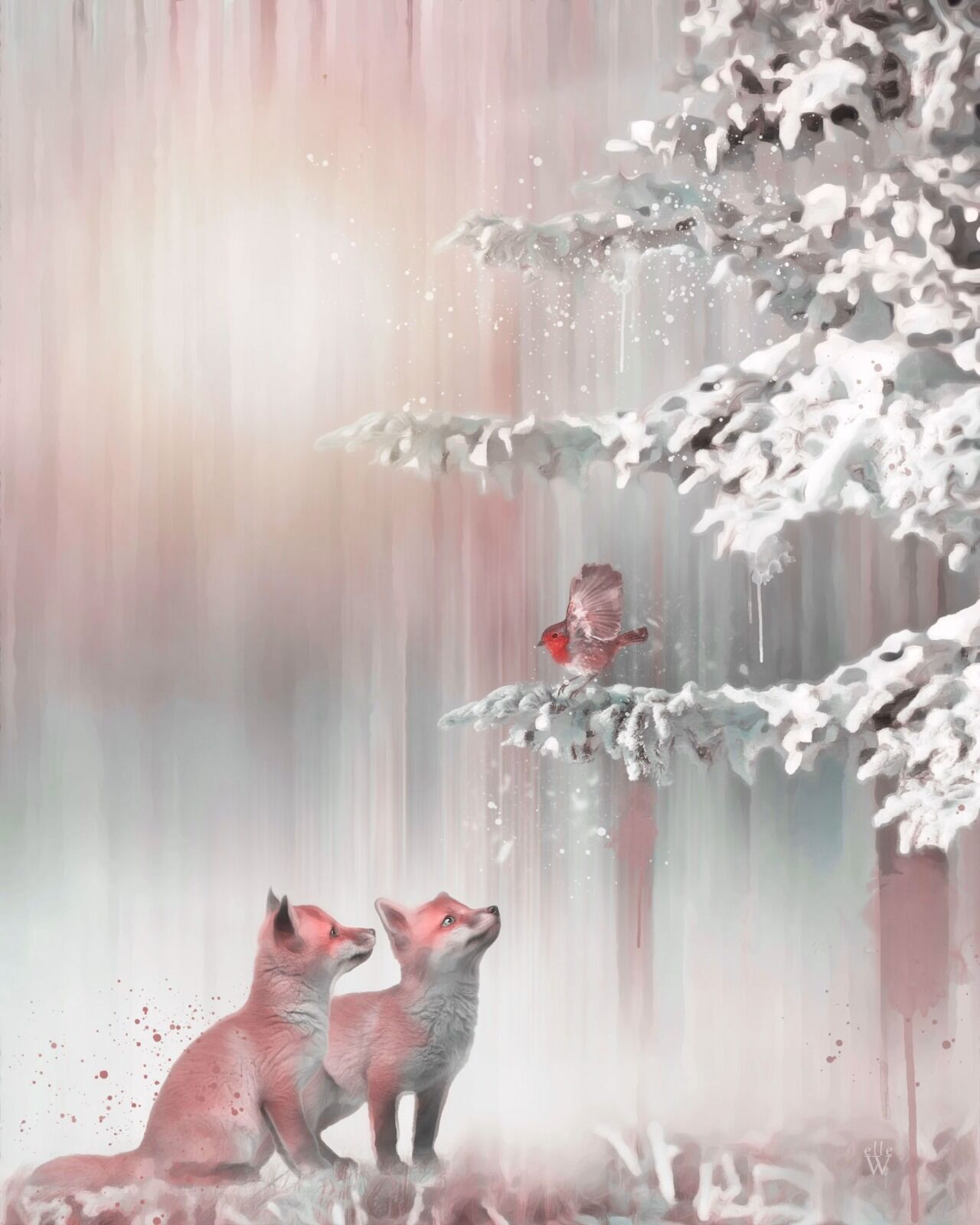 Little Foxes - Mixed Art Effect