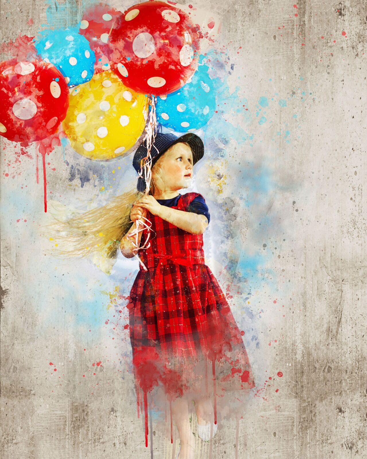 Holding onto balloons - Mixed Art Effect