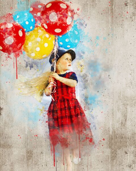 Holding onto balloons - Mixed Art Effect