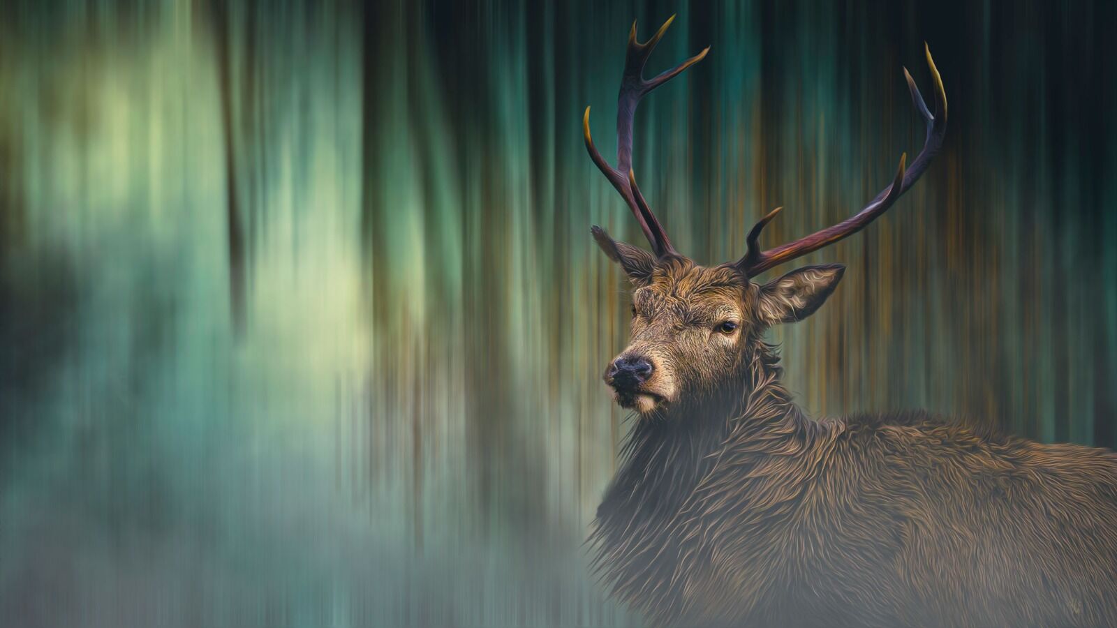 Stag in the forest - Mixed Art Effect