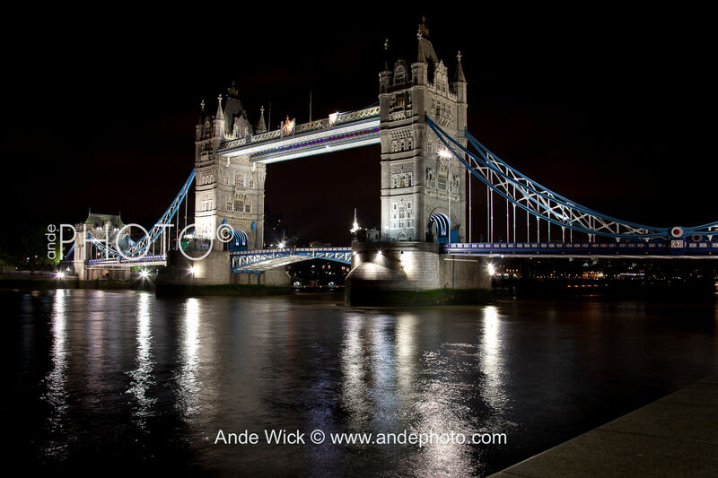 Tower Bridge at night.