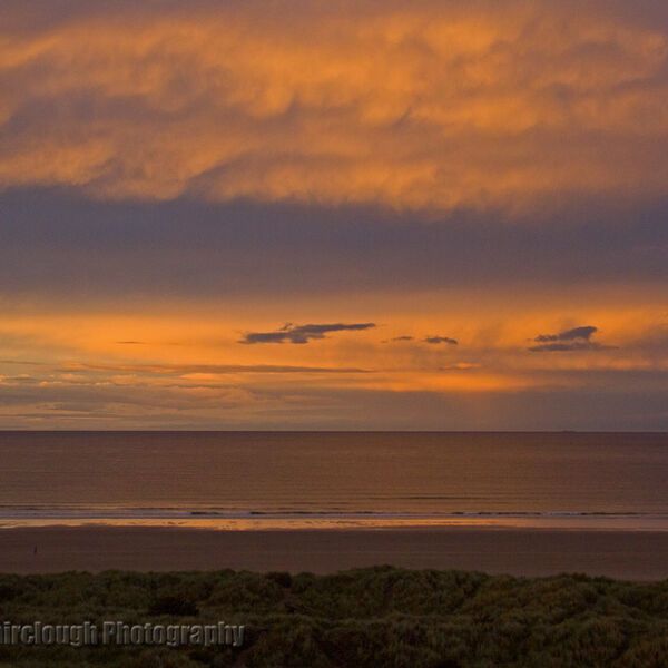 Sunset over the North Sea at Bamburgh in Northumberland