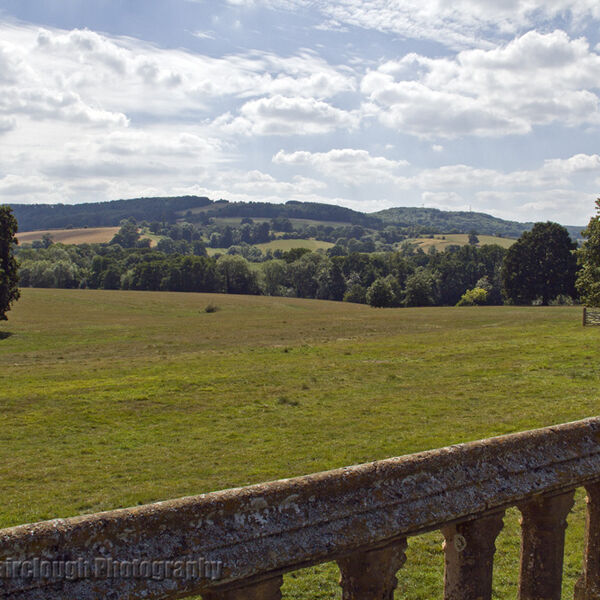 Green fields and blue skies over the Cotswold Countryside