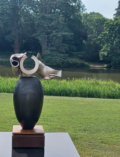 Tank shell black raku with plinth